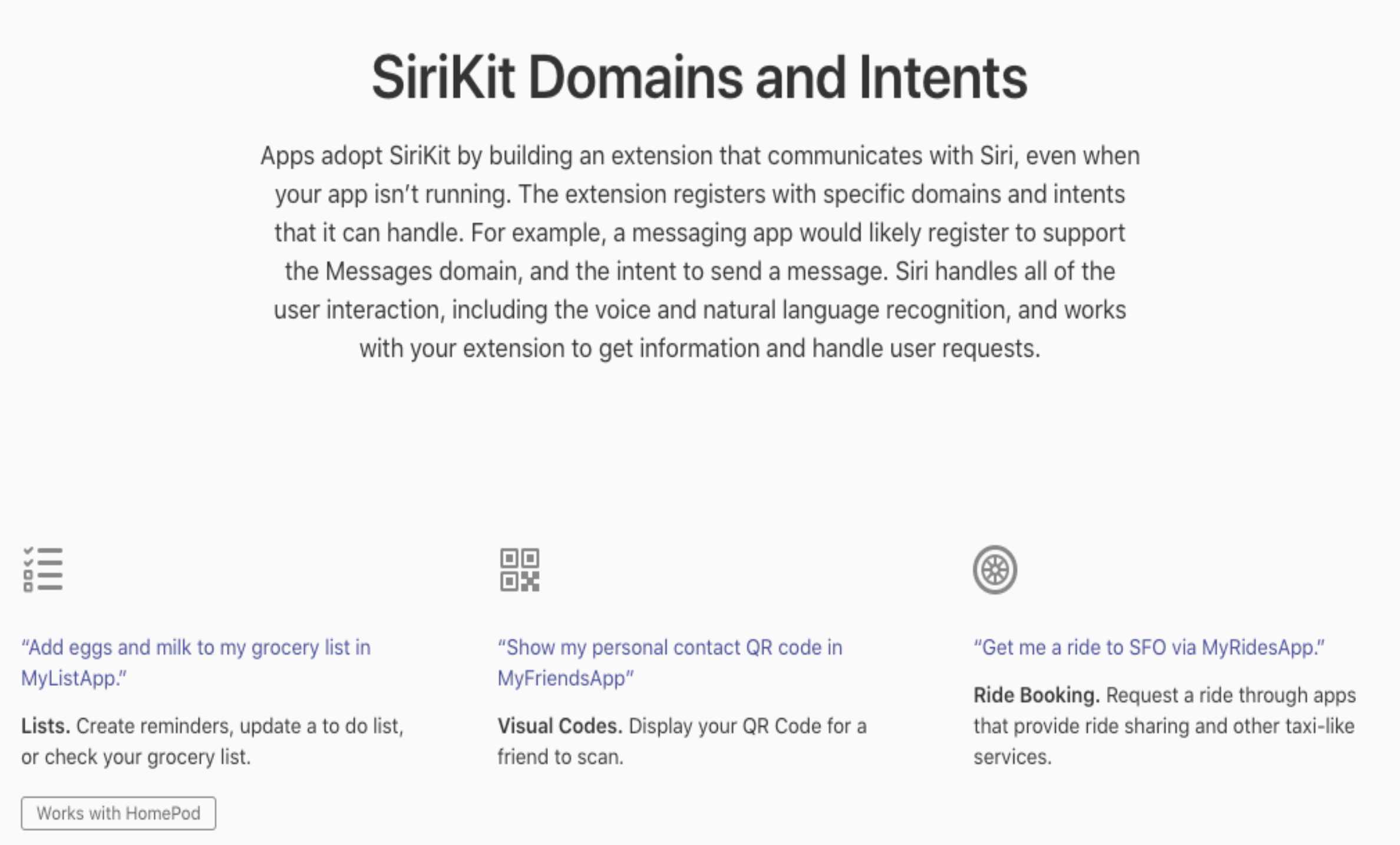 SiriKit Domains and Intents