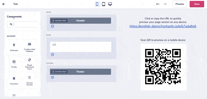 Frontastic QR code based preview