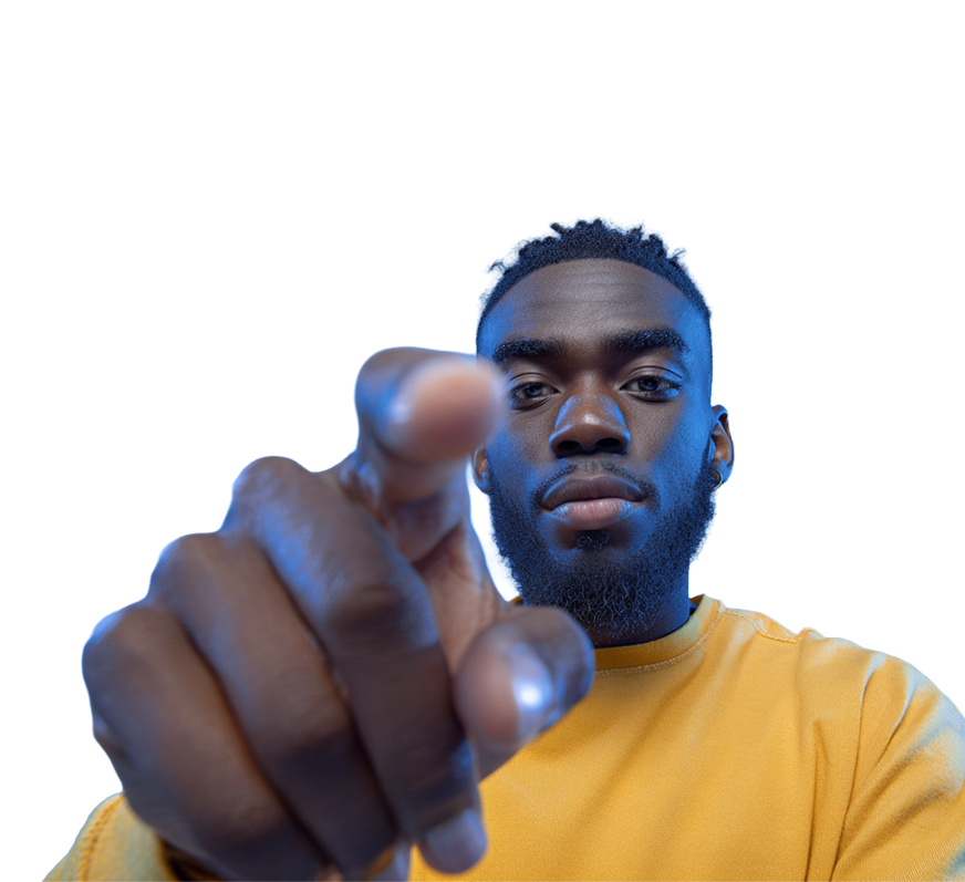 Man selecting products on a transparent screen