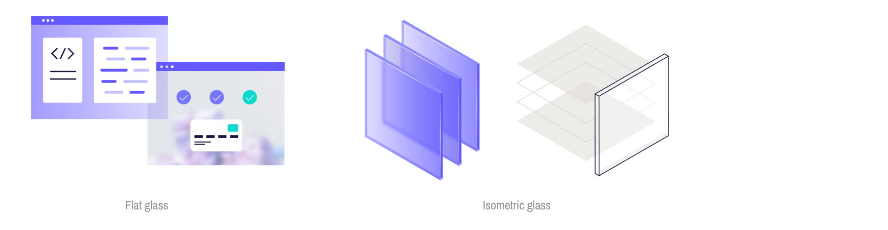 Flat glass and isometric glass illustration styles