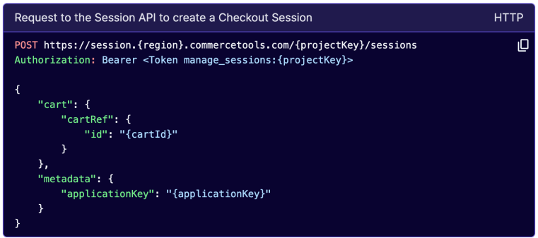 HTTP request example for integrating commercetools Checkout