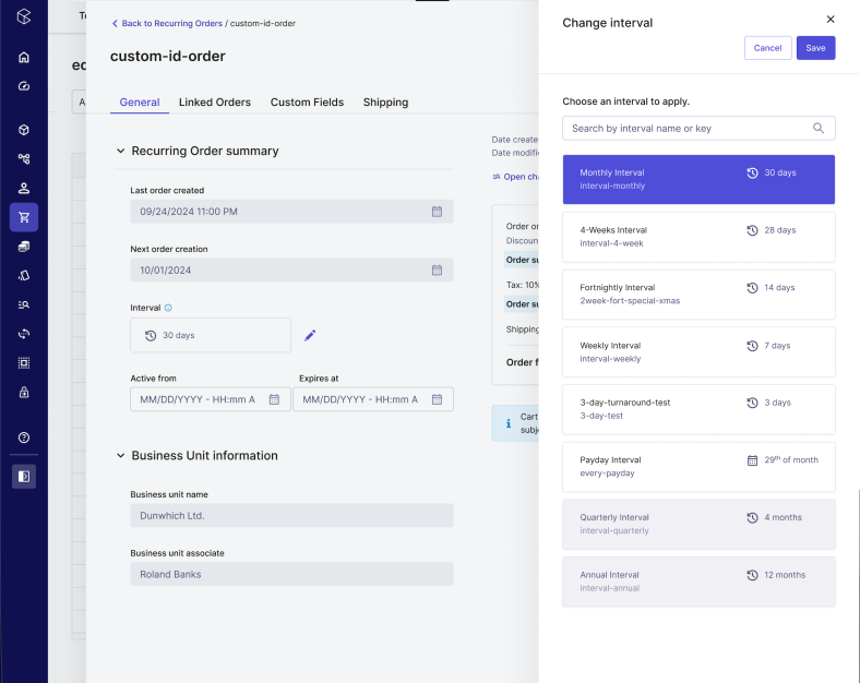 Recurring orders integrated into the Store Launchpad for B2B Manufacturing by commercetools.