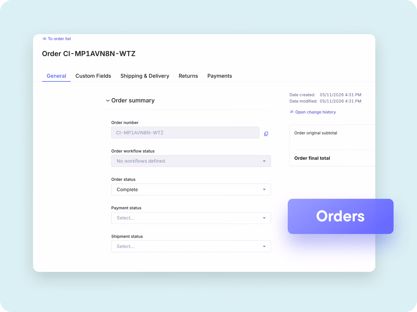 Capture, store and manage the complete order lifecycle. Support edits, state transitions, imports, recurring orders, split shipments and complex fulfillment workflows from a single transactional engine.