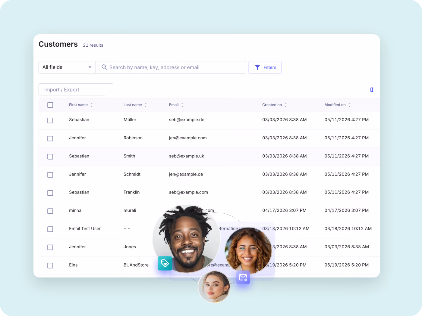 Manage customer identities, organizations and account hierarchies in one place. Support both B2C customers and complex B2B business structures through a unified customer model.