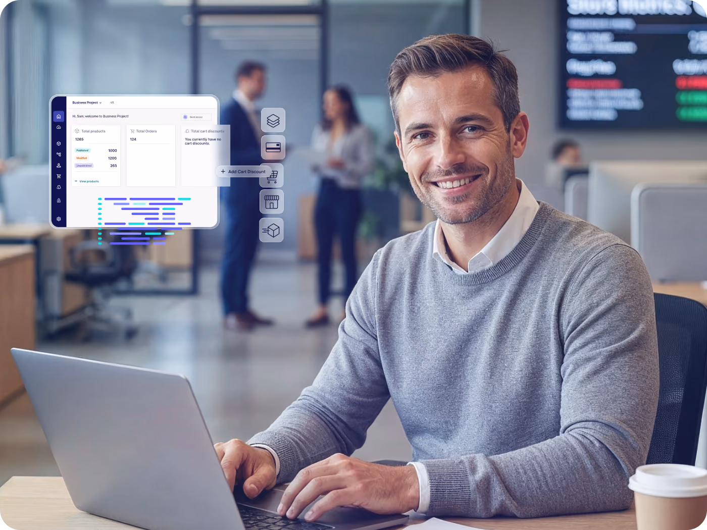 Give merchandising teams full control through an intuitive business interface. Manage products, categories and pricing, perform bulk imports and exports, track every change with audit logs and extend workflows with custom applications—all without depending on developers for day-to-day catalog management.