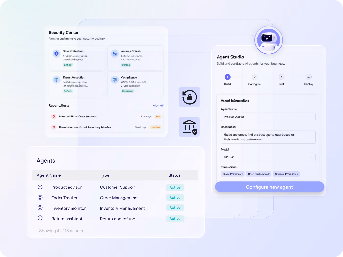 Build, deploy and monitor AI agents in a controlled environment with built-in security, scalability and governance. 