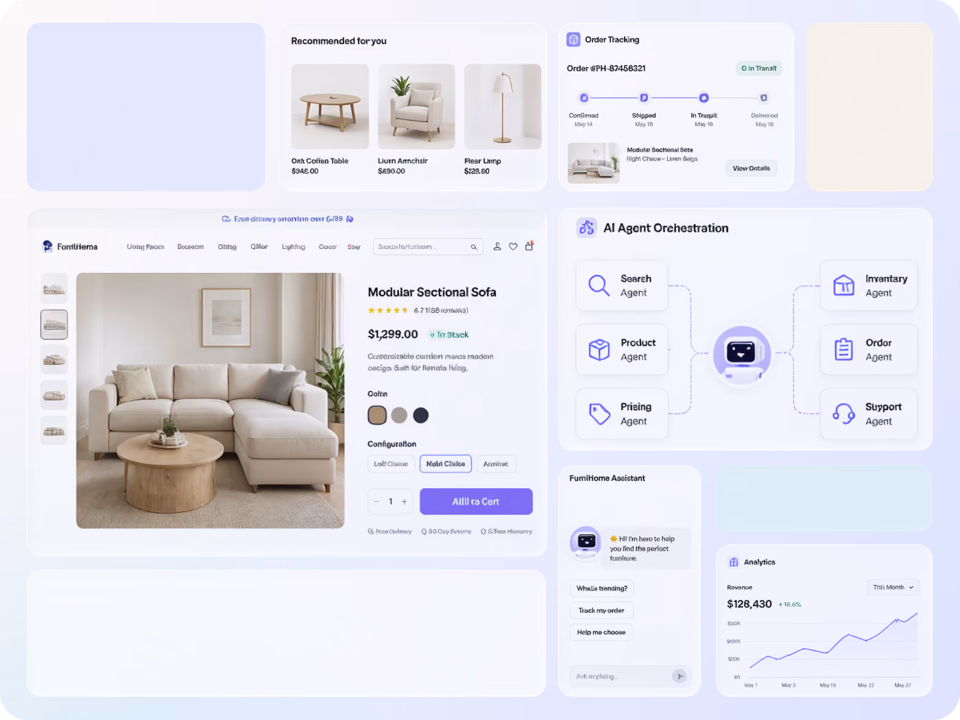 A flexible, modular architecture enables AI agents to integrate seamlessly with existing systems and operate across every layer of the commerce stack.