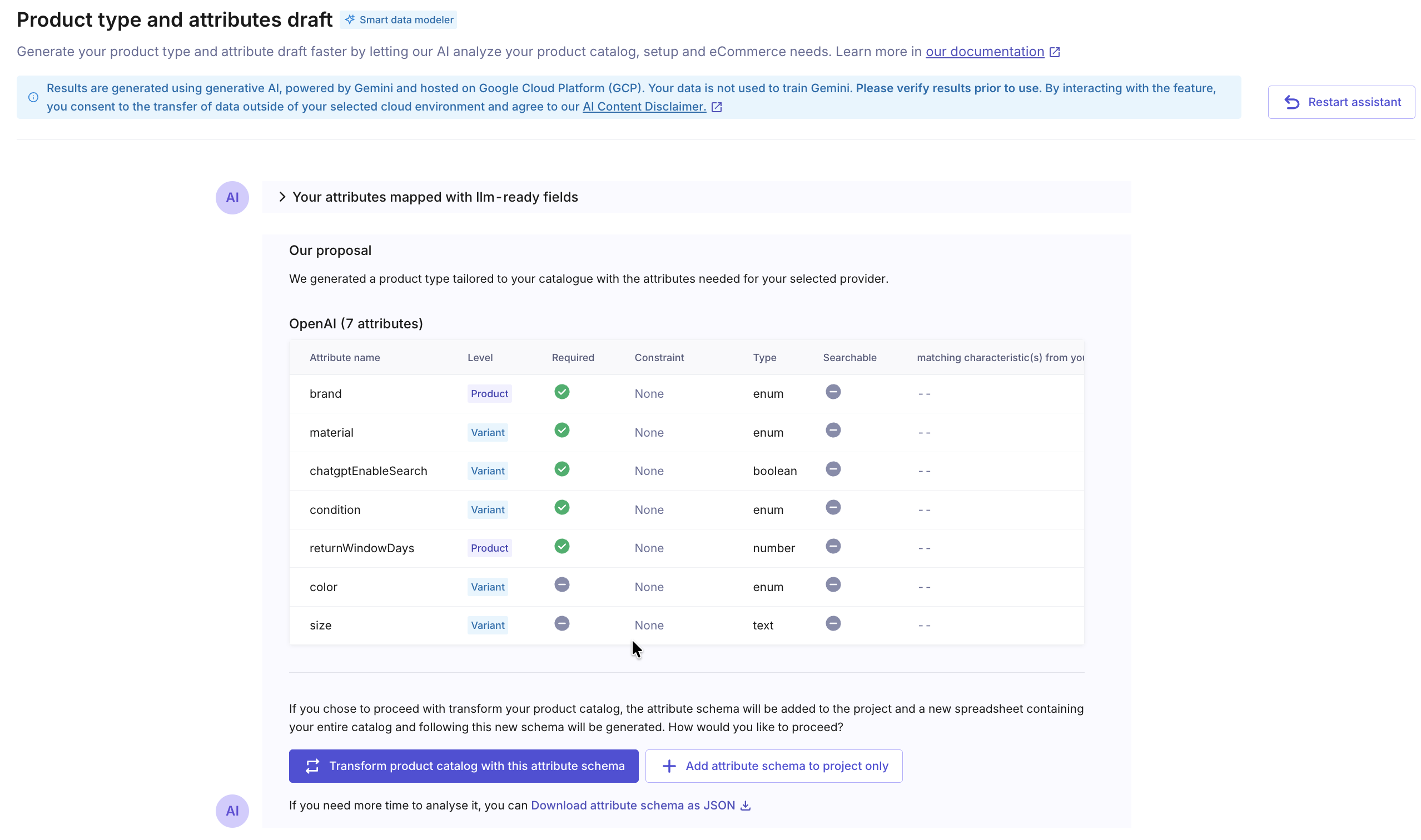 How the Smart Data Modeler maps LLM-ready fields. 