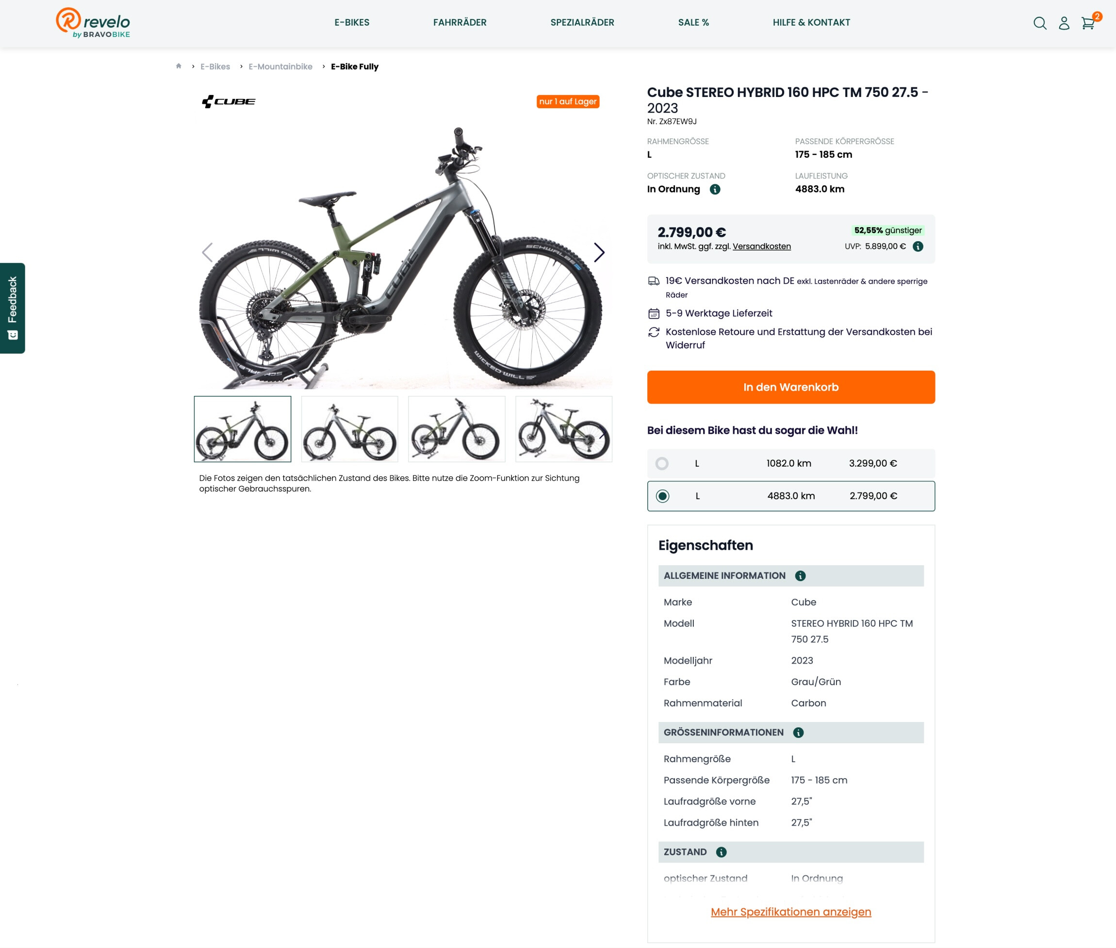 Product detail page on revelo.de