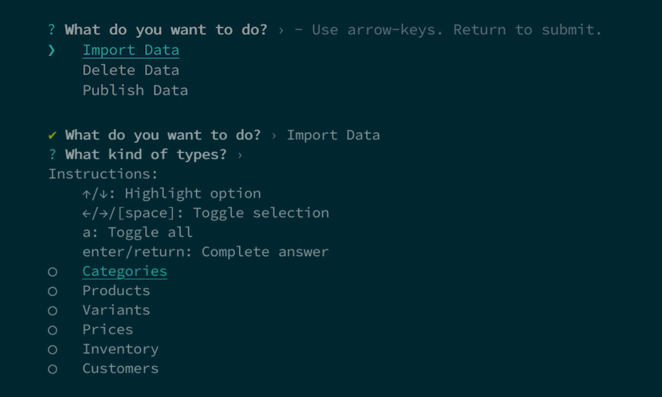 Import Data categories