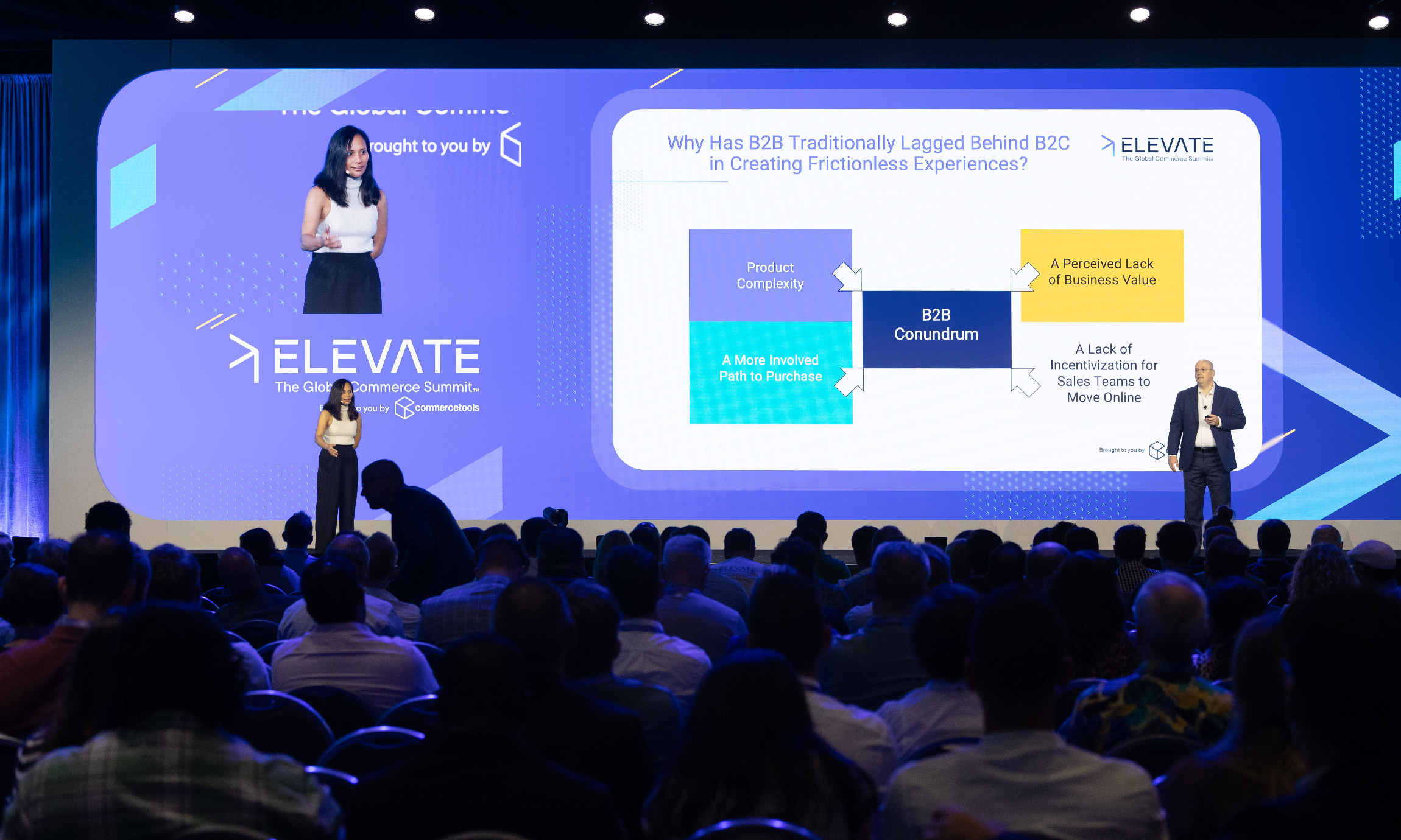 Amelita Ebuña, Director of eCommerce, Cepheid, Danaher Group on stage with Thomas Celerier, Partner at EPAM