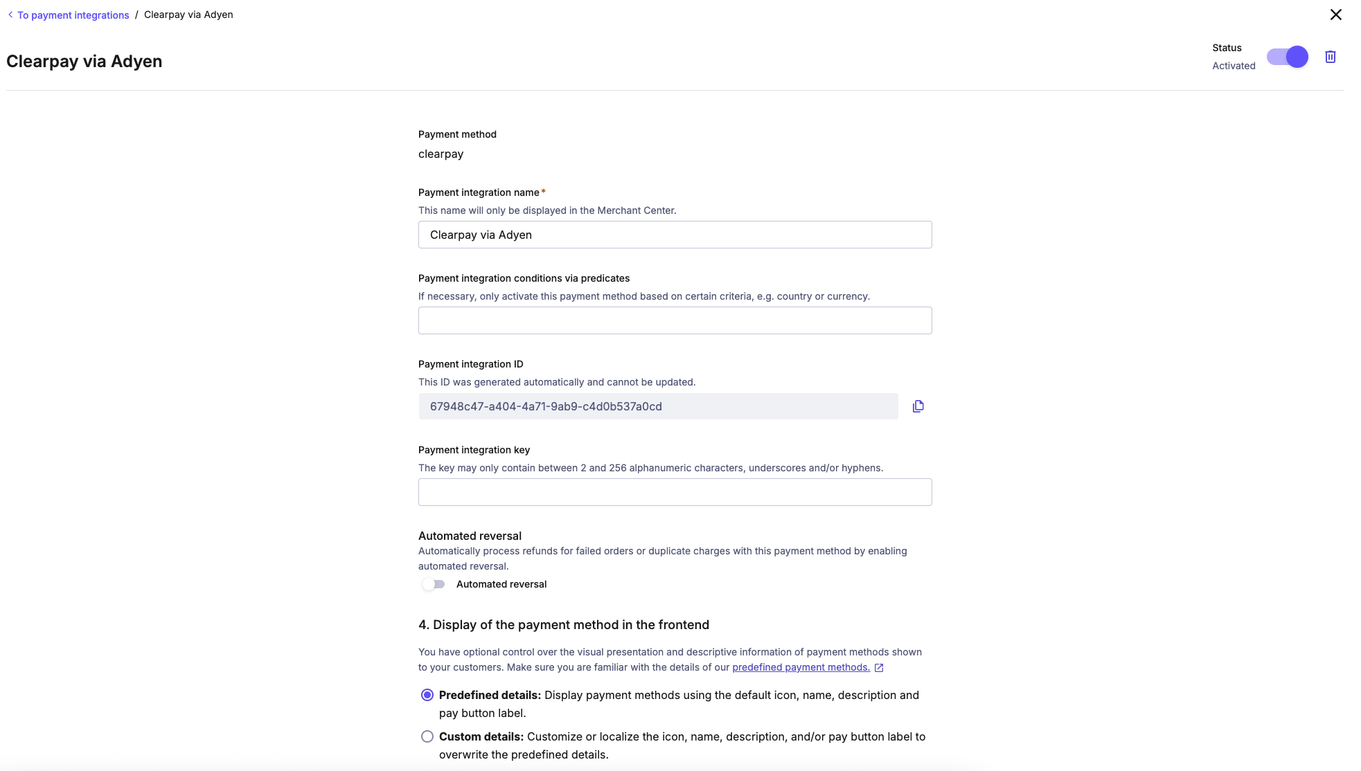 Setting up payment connectors directly in the commercetools Merchant Center.