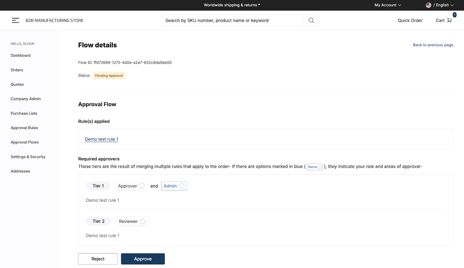 Define granular permissions and approval roles with commercetools Store Launchpad.