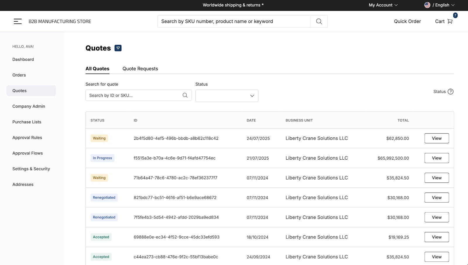Managing Quotes with commercetools Store Launchpad for B2B Manufacturing