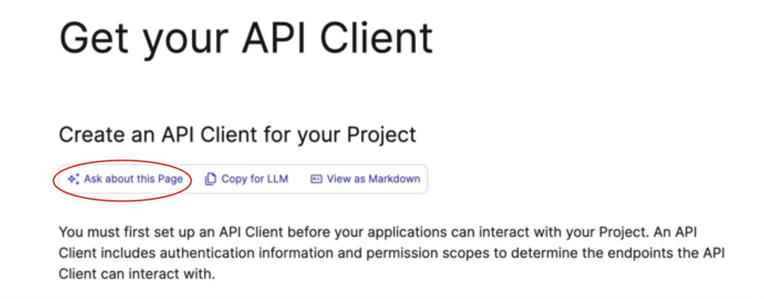 “Ask about this page” AI feature on commercetools’ tech docs.