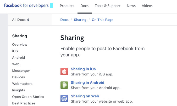 Facebook's data are exchanged through the sharing API