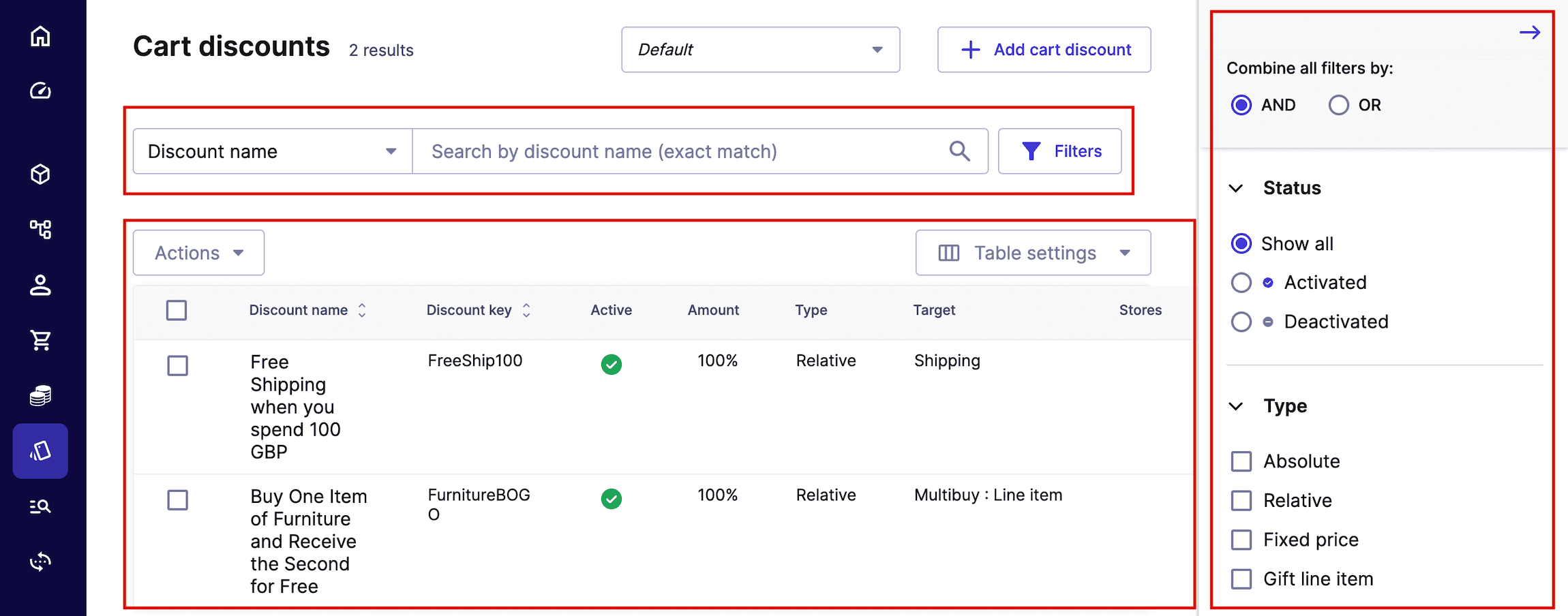 Cart discounts overview in commercetools’ Merchant Center