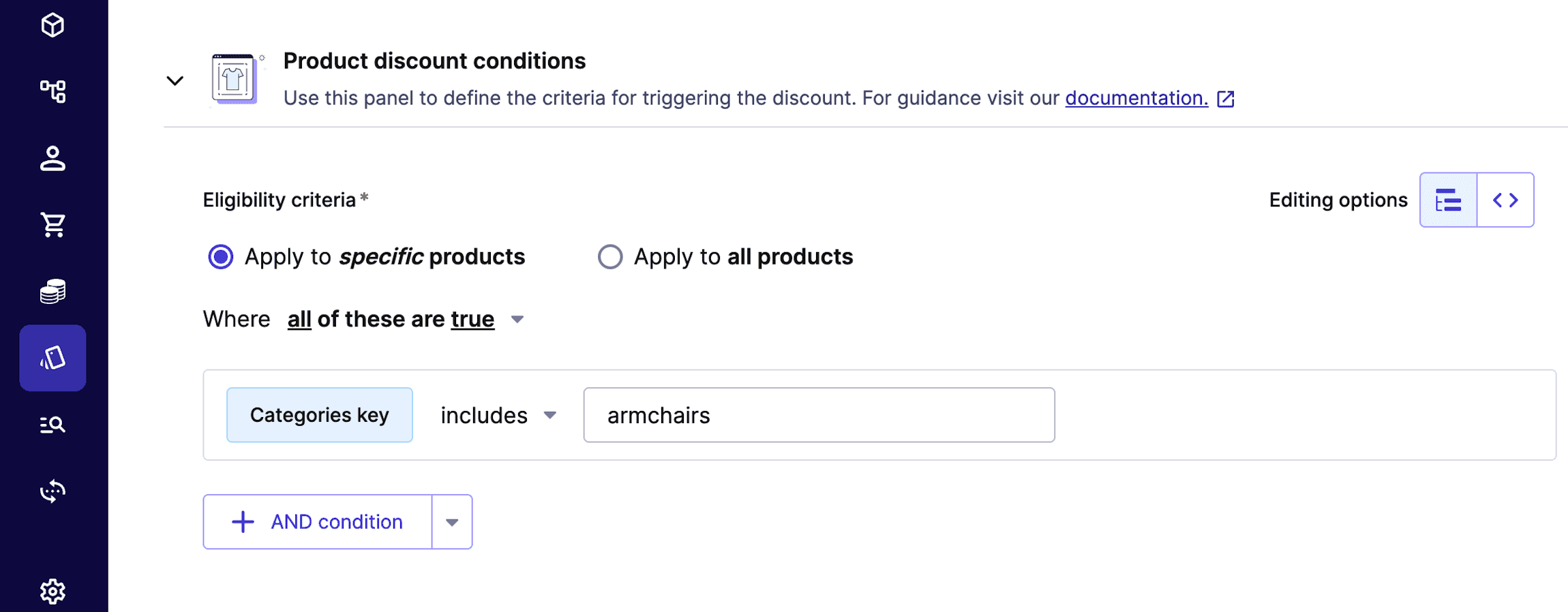 Creating product discount conditions in commercetools’ Merchant Center