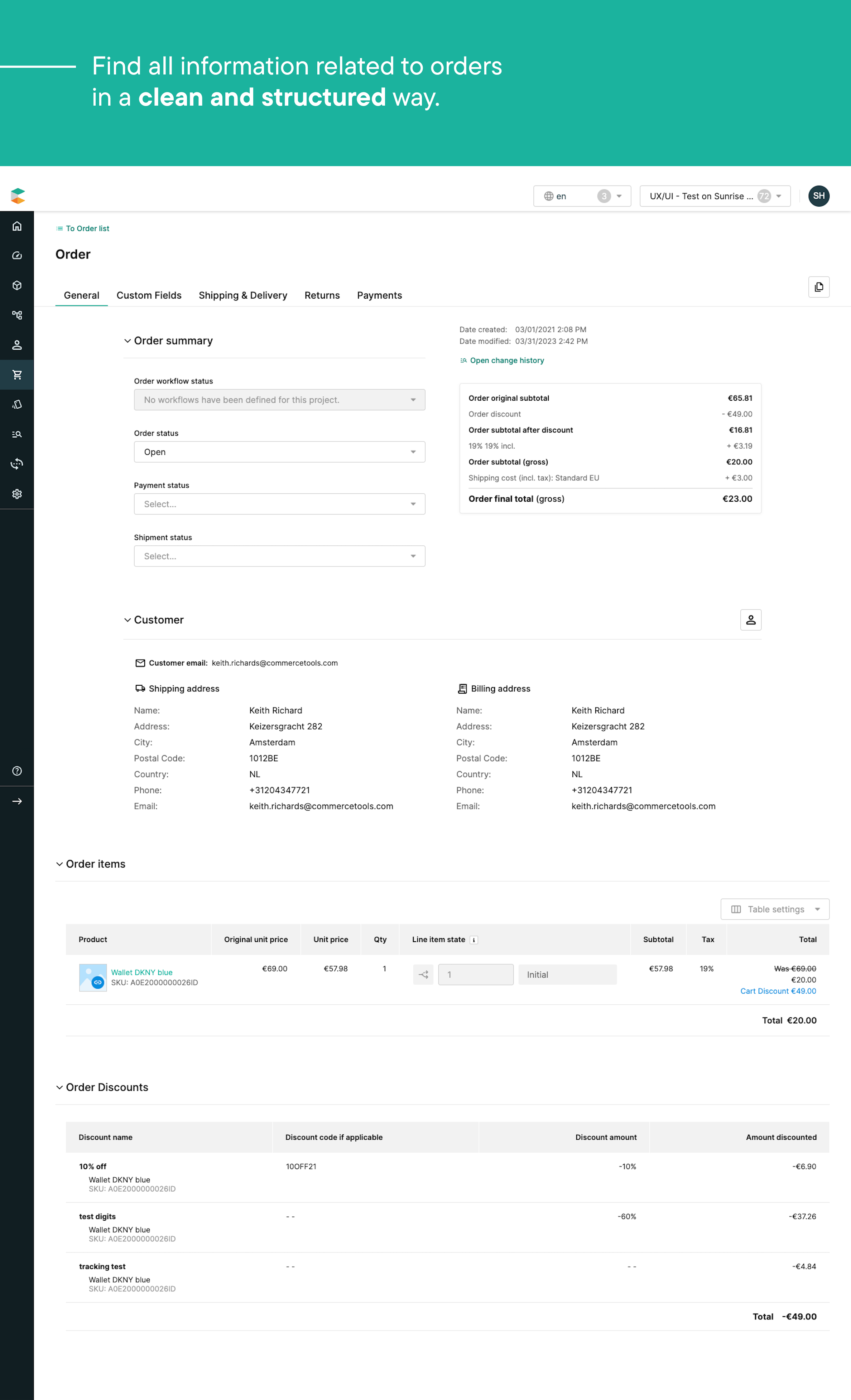 The structure and flow of orders in commercetools’ Merchant Center