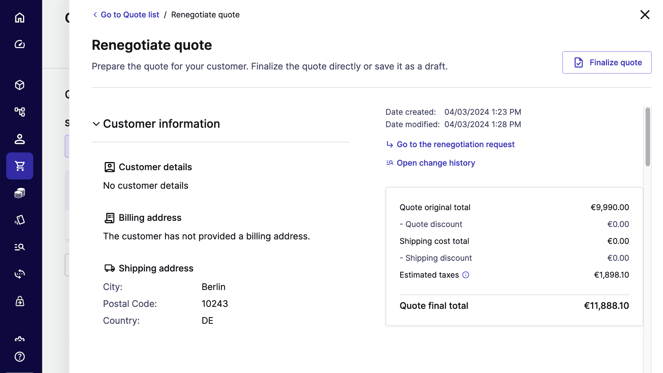 Renegotiating quotes in the commercetools Merchant Center