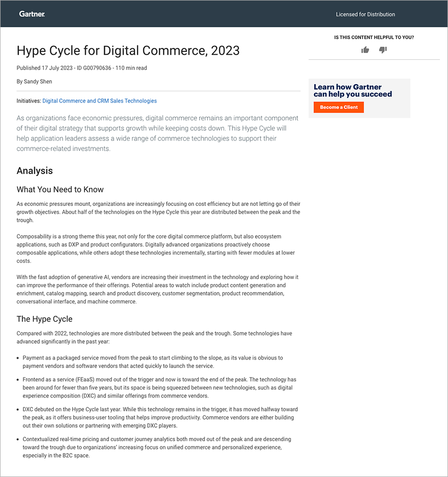 Gartner® Hype Cycle™ for Digital Commerce 2023