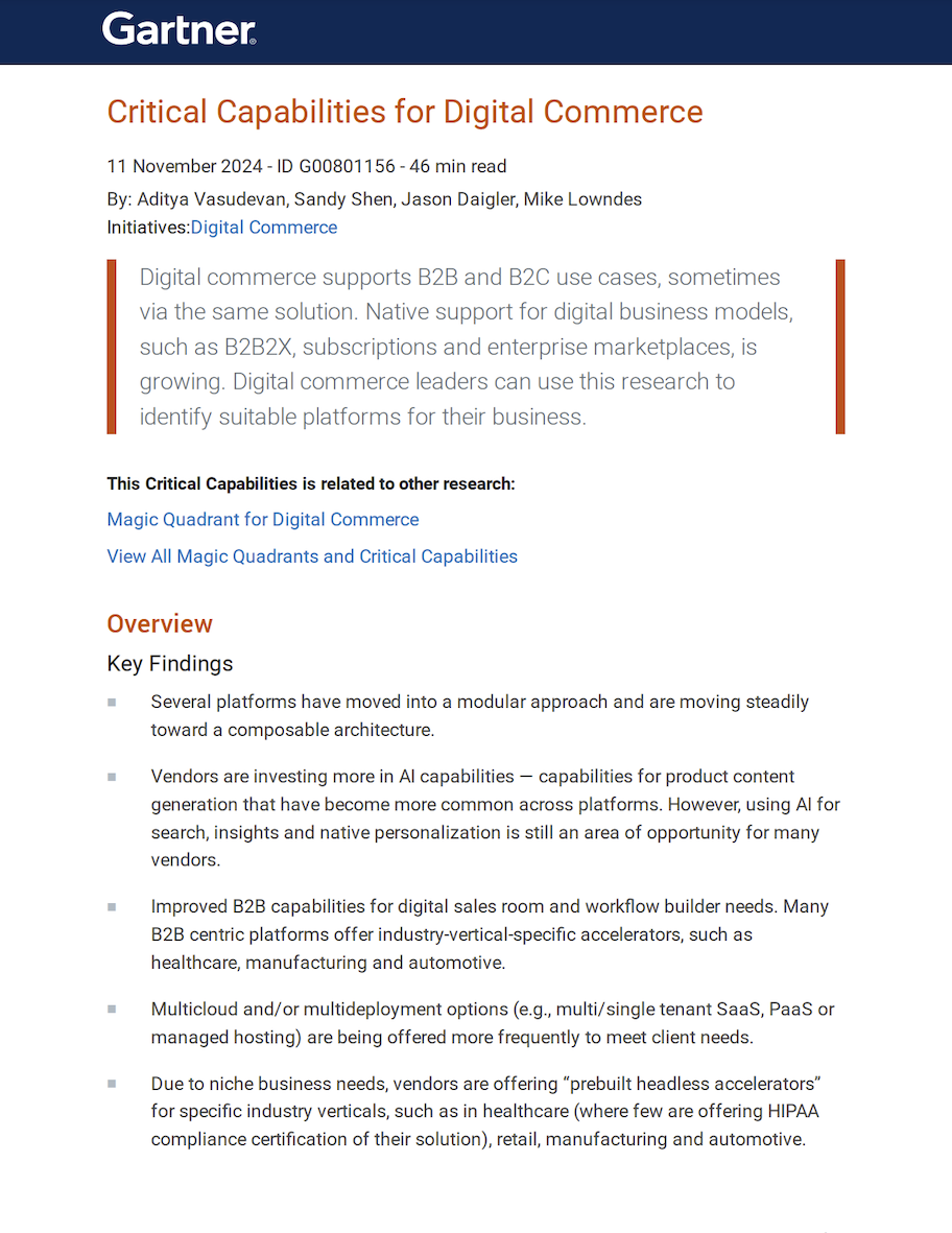 2024 Gartner® Critical Capabilities for Digital Commerce