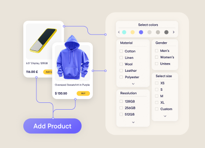 An illustration of a product being enhanced with specific, custom data attributes to create a more relevant shopping experience.