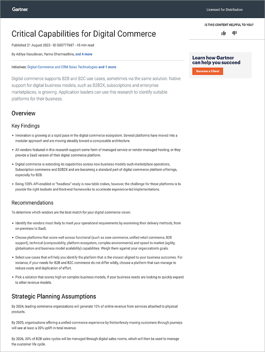 2023 Gartner® Critical Capabilities for Digital Commerce